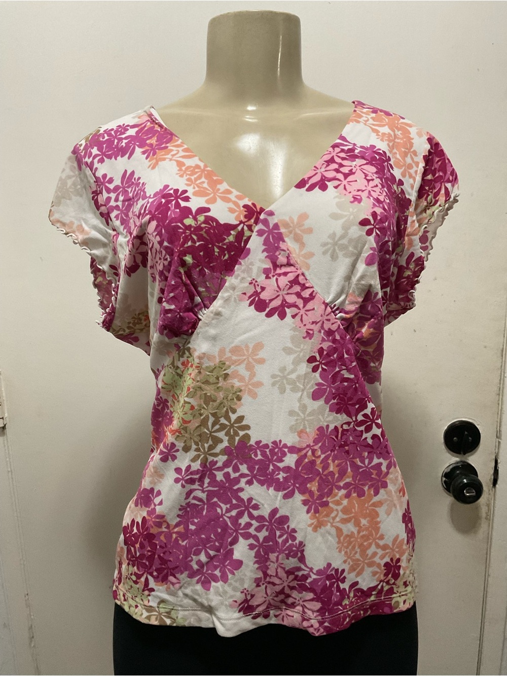 Style & Co. Women's Floral Y2K Pink, Orange, and white blouse size XL